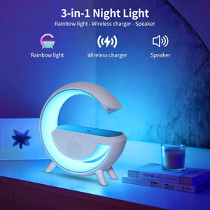 G Smart RGB Lamps Wireless Charger 15W Alarm Clock Bluetooth Speaker Music light